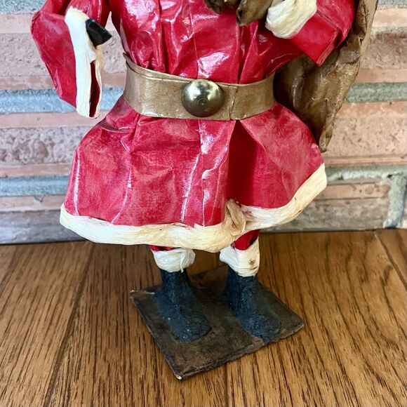 Vintage Paper Mache Red Suit Santa W/Toy Bag Figurine 8.5” Rustic Primitive Folk - Picture 3 of 9